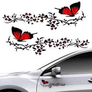 CLKE 2 Pcs Autocollant Voiture, Stickers pour Voiture Avec Motif Papillons et Fleurs,Stickers Personnalisé pour Capot Couverture de Voiture,Moto,Planches à Roulettes,Valises,Murs(Rouge et Noir) (JinHeShu, neuf)