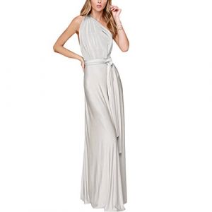 Odizli Robe de soirée pour femme, longue, sexy, festive, dos nu, portefeuille, à bandes multidirectionnelles, robe de demoiselle d'honneur, de fête, de bal, gris clair, L (Odizli store, neuf)