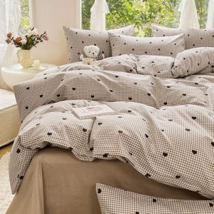 Tospass Housse de Couette Coeur 140x200cm Kaki Motif du Cœur Treillis Parure de Lit 1 Personne Ado Filles avec Fermeture Éclair Sets de Housse de Couette en Microfibre avec 1 Taie d'oreiller 65x65cm (Jimingyo, neuf)