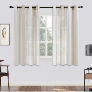 MRTREES 2 Pièces de Rideaux Voilage Blanc et Beige 140x122 cm Fils Teints Rayé à Oeillets Rideau CuisineTamisant Élégant pour Porte-Fenêtre Décoration de Salon Chambre Baie Vitrée (MRTREES HOME, neuf)