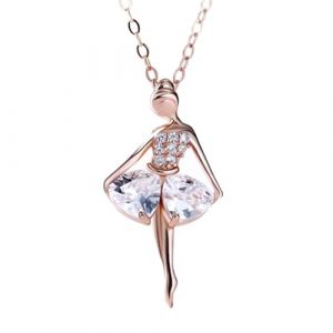 KONFEN Collier Pendentif Argent 925, Colier Danseuse Ballerine Argent avec Zircon Femme Fille, Collier Dansant Elégant Bijoux Cadeau pour Fille Ado Maman, Cadeau de Saint Valentin Noël (Or) (KONFEN, neuf)