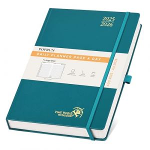POPRUN Agenda 2025 2026 Journalier A4 Grand Format 30,5 x 21,5 cm - 1 Page par Jour, D'Août 2025 à Juil 2026 12 Mois Scolaire, Couverture Rigide, Signet à 2 rubans, Papier 80g/m², Pacifique Vert (Time Works Wonders, neuf)