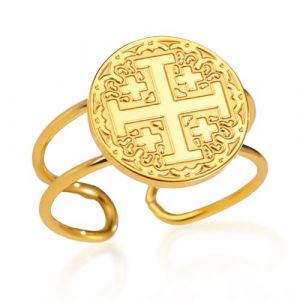 Bague Crois&eacute;e de J&eacute;rusalem en Acier Inoxydable pour Homme et Femme Chevaliers Templiers Chr&eacute;tiens Catholiques Bague Ouverte r&eacute;glable Bijoux Religieux Cadeau de Bapt&ecirc;me (Bague Croix de J&eacute;rusalem) (vassago, neuf)