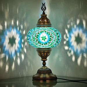 DEMMEX Grande Lampe Turque en Mosaïque – Faite à la Main en Turquie – Verre Coloré de Style Tiffany et Métal Antique Martelé – Lampe Décorative Artisanale pour Salon, Chambre, Bureau – 35 cm (DEMMEXUK, neuf)