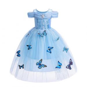 Lito Angels Deguisement Robe Princesse Cendrillon avec Papillon Enfant Fille, Anniversaire Fete Carnaval Costume, Taille 3 ans, Bleu (Lito Angels FR, neuf)