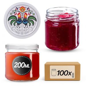 KADAX Lot de 100 petits pots pour conserves de 200 ml, fi66 mm, mini pots à miel et épices, bocaux hermétiques, bocaux à conserves, bocaux à conserves, pots ronds (coqs) (KADAX, neuf)