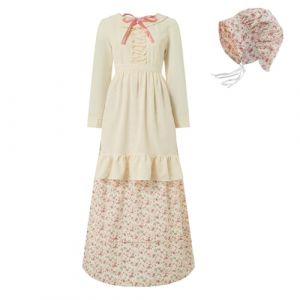 G&eacute;n&eacute;rique Femme Victorienne Costume de Pioneer P&egrave;lerin Florale Prairie Colonial Robe Paysanne D&eacute;guisement de Femme Longues Robes avec Bonnet Et Tablier Gothique Medieval pour Halloween, No&euml;l (mailaoboss, neuf)