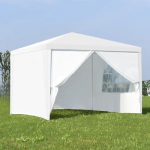 RELAX4LIFE Tonnelle de Jardin Ext&eacute;rieur 3x3 M en PE Imperm&eacute;able, Barnum 3x3 avec 4 Parois Amovibles & 12 Piquets de Sol, R&eacute;sistant aux UV pour F&ecirc;te Mariage Barbecue (3x3 | 4 parois) (RELAX4LIFE, neuf)