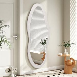 AAZZKANG Miroir mural irr&eacute;gulier pleine longueur en bois - Grand miroir mural asym&eacute;trique moderne pour chambre &agrave; coucher, dressing, salon, entr&eacute;e - Blanc - 120 x 50 cm (chuweima, neuf)