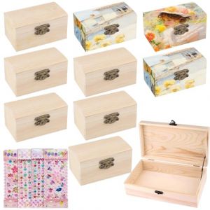 PRITOK Mini coffre au tr&eacute;sor coffre au tr&eacute;sor en bois : 10 pi&egrave;ces coffre au tr&eacute;sor anniversaire d'enfant avec 4 autocollants paillet&eacute;s, bo&icirc;te en bois avec couvercle, bo&icirc;te cadeau pour travaux manuels, (CAUSEWAY CONSTRUCTINO, neuf)