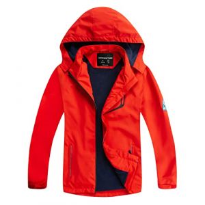 YoungSoul Manteaux Imperméables Garçon - Coupe Vent Doublé Polaire Fille - Veste de Pluie avec Capuche Amovible - Noir rouge - 3-4 ans/Taille 110 (YoungSoul - EU, neuf)