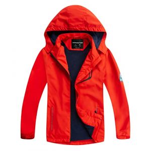 YoungSoul Manteaux Imperméables Garçon - Coupe Vent Doublé Polaire Fille - Veste de Pluie avec Capuche Amovible - Noir Rouge - 3-4 Ans/Taille S (YoungSoul - EU, neuf)