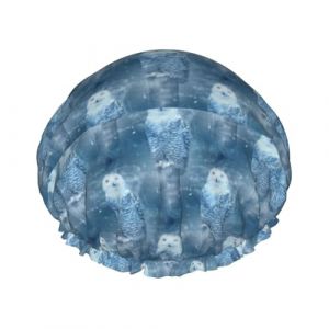 Bonnet de douche imperméable à bande élastique, bonnet de douche réutilisable à double couche pour femmes,Harfang des neiges en hiver (aysr.store, neuf)