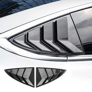 KUNGKIC Lot de 2 persiennes de fenêtre latérale arrière pour Tesla Model 3 2017-2024,Housses de persiennes de fenêtre, ABS,Pare-Soleil,Pluie,décoration extérieure Cool(Fibre de Carbone Brillante) (KUNGKIC Auto, neuf)
