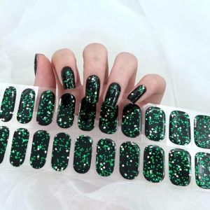 Ceboic 22Pcs Gel Vernis À Ongles Autocollants, Noir Vert Paillettes Autocollant Ongle Gel UV, Film pour Ongles Auto-adhésifs Français Nails Wraps, UV/LED Lamp Required Bandes d'ongles en Gel Durci (Biaodian, neuf)