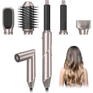 Airbrush 5 en 1, Hair Styler, Seche Cheveux 5 en 1 avec S&egrave;che Cheveux Ionique, Brosse Soufflante Brushing, Boucleur Automatique, Brosse Lissante, Air Styler pour S&eacute;cher, Boucler, Lisser (SHUANG DING XIN, neuf)