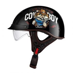 Moto Casque Jet Bol Vintage ECE Homologué Casque Moto Jet avec Visière pour Scooter Chopper Casque De Moto Homme Et Femme Helmets Pilot Retro, Demi-Casque D'Été J,XL (MiaoJunPing, neuf)
