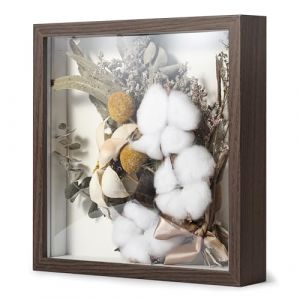 Chumix Cadre 3D Profond 20x20 cm Cadre Photo Vitrine 3D Cadre Boîte en Bois Cadre d'Objet Carrée, Cadre Profond avec Vitre pour Objet pour DIY de Bouquets, Spécimens, Coquillages (Marron) (Novastream Kanalas Kft., neuf)