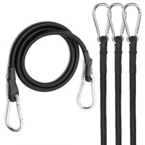 LangRay Tendeurs Elastique vec Crochets, Cordon Élastique avec Mousqueton, Sangle Sandow Elastique Tendeurs de Fixation pour Bâches Tente Bagages Voile d'ombrage Vélo, Noirs (4pcs 100cm) (LangTek, neuf)