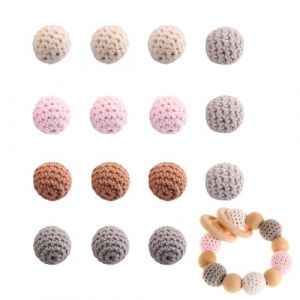 ZWWOGE 15 perles en bois crochetées, 16 mm, perles en bois à enfiler, multicolores avec trou, perles rondes en bois naturel pour bijoux, bracelet, collier (ZWWOGE, neuf)