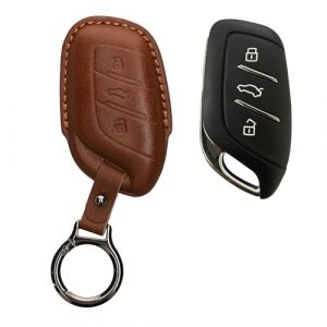 kwmobile Accessoire Clef de Voiture Compatible avec MG 3-Touches ZS MG4 MG5 MG6 Coque - Coque clé de Voiture en Cuir véritable avec Porte-clés - Marron Clair (SX-Commerce, neuf)