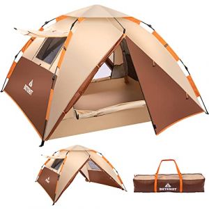BETENST Tente de Camping, Tente Pop up 3 Personnes, Tente D&ocirc;me Familiale Imperm&eacute;able et Coupe-Vent avec 2 Fortes en Maille, 2 Fen&ecirc;tres en Maille, 2 en 1 Double Couche pour Le Camping Randonn&eacute;e (Veduzanin O&Uuml;, neuf)