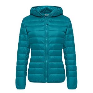 Wantdo Femme Veste en Duvet Manteau Matelassé à Capuche Léger Compressible Veste Coupe-Vent Isolée de Montagne à Capuche Mince Veste d'Extérieur Courte,Bleu Turquoise A,S (C'est la vie, neuf)