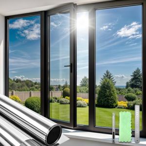 Qualsen Film Fenêtre Anti-Regard, Film Miroir pour Fenêtre sans Tain, Anti-UV Anti Chaleur Protection Solaire Non Adhésif Film Électrostatique Vitre pour Maisons et Bureaux（Argent-Argent, 115x200cm） (QualitysenseUK, neuf)