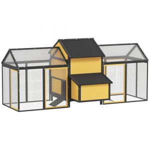 PawHut Poulailler en Bois Poulailler avec Nichoir Double Parc avec Plateau, Enclos avec Rampe Poulailler pour Poules 247x125x113.5cm, Jaune (AOSOM-DE, neuf)