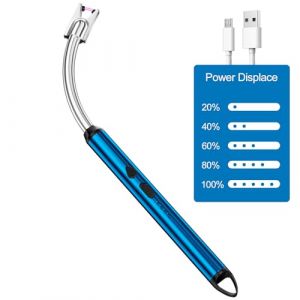 Newaner Allume Bougie Electrique, Briquet Arc électrique Rechargeable USB avec Affichage de Batterie LED Long Flexible 360º Coupe-Vent sans Flamme pour Cuisine Barbecue Grils Bougie Camping, Bleu (Newaner-FR, neuf)