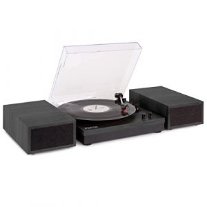 Fenton RP165B Platine Vinyle BT avec 2 Haut-Parleurs St&eacute;r&eacute;o - Noir/Gris, Lecture 33, 45 et 78 Tours, Syst&egrave;me HiFi, Sortie RCA, Une Platine R&eacute;tro Id&eacute;ale pour D&eacute;corer et &Eacute;couter Vos Vinyles (Sono Mat&eacute;riel, neuf)