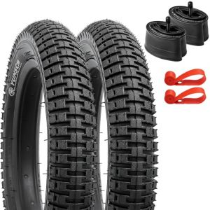 YunSCM 2PCS Pliable 14 Pouces Pneus 14x2.125 ETRTO 57-254 et 2PCS 14 Pouces Chambres à air AV32mm Valve，Compatible 14x2.10 14x2.125 14x2.25 Bike Pneu et Chambres à air (YunSCM Direct, neuf)