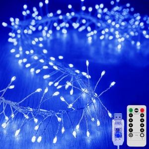 SUAVER 200LED Cluster Lumières Alimenté par USB, Guirlande Lumineuse Sapin de Noel avec Télécommande Étanche Rideau Lumineux 8 Mode Féeriques Lumiere Décoration Noël,Chambre (Bleu, 6m 200LED) (SUAVER Direct, neuf)