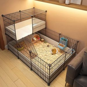 Pgkog Cage pour Hamster, Cage Cochon d'Inde, Cage Lapin Nain Distance Nette 1,5 Cm, Cage &Agrave; Hamster, Cl&ocirc;ture De Cour Portable avec Fond en Plastique Imperm&eacute;able (wan bai, neuf)