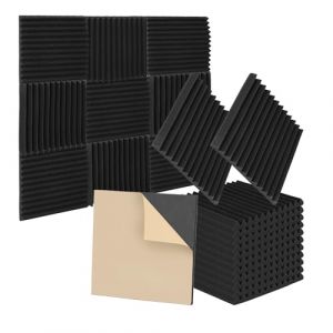 Ansobea Lot de 24 Panneaux de Mousse Acoustique,Auto-Adhésif Mousse Acoustique,haute densité Panneau Acoustiques, Mousse Anti-bruit pour la Décoration Mur/Porte/Plafond, 30 * 30 * 2,5 cm (Big Bird GmbH, neuf)
