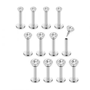 Chriscoco 16G 12Pcs Piercing Nez Acier Chirurgical Piercing Nez Oreile Labret Helix Cartilage Tragus Piercing 6mm pour Femmes Hommes Argent (TOIMOI JEWELRY, neuf)
