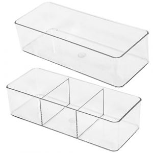 Organisateur de maquillage transparent 2PCS, organisateur de tiroir salle bain en plastique 9x4x2 pouces avec compartiment, bo&icirc;te rangement maquillage pour tiroir, vanit&eacute;, comptoir (Xoulovepe, neuf)