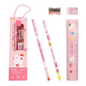 Kit de papier à lettre décoratif pour la rentrée des classes, 2 crayons en bois + 1 règle en plastique + 1 gomme + 1 taille-crayon, stylo de sac d'écolier, cadeau d'anniversaire d'enfant, cadeau (ONLINEPROFIT DYNAMICS S.R.L., neuf)