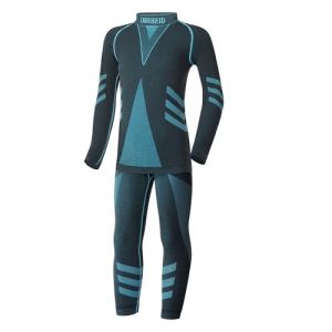 Ladeheid sous-v&ecirc;tements Thermiques Ensemble Shirt Manches Longues Cale&ccedil;on Long Unisexe Enfant LAGI009 (Noir/Turquoise, 134-140) (Hisert, neuf)