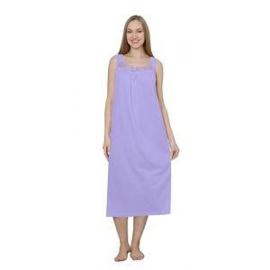 TRIFOLIUM Chemise de Nuit sans Manches en Coton Turc pour Femme: Élégance Florale élégante Lilas FR 46-48 Usine XXXL (NT044-XXXL-PP) (Trifolium Ryan Collections, neuf)