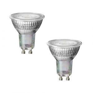 ledscom.de 2 ampoules LED GU10, PAR16, blanc chaud (2800 K), 6,3 W, 374lm, 70&deg;, variateur &agrave; 3 niveaux, miroir r&eacute;flecteur (argent) (LEDs Com GmbH, neuf)
