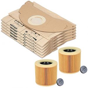 McFilter | Lot de 20 sacs d’aspirateur et 2 filtres à poussière adaptés pour les aspirateurs Kärcher A2003, A2004, A2014 CarVac, A2024 PT, A2054 ME, A2064 PT, A2704 PT (jokafilter, neuf)
