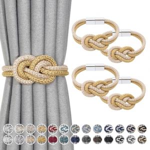 Pretty Jolly Lot de 4 mini embrasses de rideau magn&eacute;tiques style nordique simple embrasses de rideau &eacute;l&eacute;gantes d&eacute;coratives pour draper et retenir les rideaux pour fen&ecirc;tres de maison, dor&eacute; et beige (PrettyJolly, neuf)