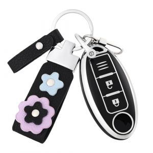 OFF WE GO Coque Cl&eacute; Etui Cles pour Nissan X-Trail Qashqai Murano Micra Leaf Kicks Tiida Pathfinder Note Juke Cube Boitier Cl&eacute; Voiture &Eacute;tui Cl&eacute;s avec Porte-cl&eacute;s Voiture Cl&eacute; &agrave; T&eacute;l&eacute;commande, Noir Argent (OFF WE GO, neuf)