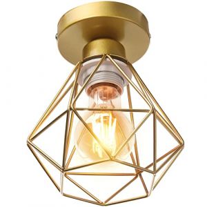 STOEX Plafonnier industrielle vintage design rétro cage en métal fer forge, Suspension luminaire E27 lampe de plafond diamant Ø16cm (Doré) (STOEX, neuf)