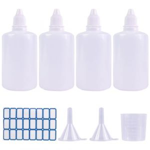 4 Pièces Flacon Compte Gouttes, 100ml Flacon Pipette Flacon Plastique Vide Avec Entonnoir Gobelet Gradué Et Étiquettes Pour Dosage Et Conservation De Liquides (100ml) (xinjuezhuangshi, neuf)