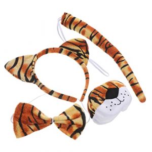 CANIGHT 1ensemble Costume Tigre Garçon Fille Ensemble Oreilles Nœud Nez Et Queue Pour Déguisement Amusant Et Créatif La Jungle (ZORIYOI, neuf)