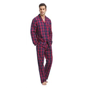 kolipajam Ensemble de pyjama en coton pour homme 2 pièces à carreaux confortable avec poches, écossais rouge, Medium (Kolipajam, neuf)