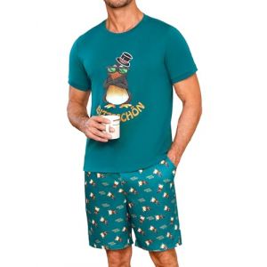 Demegimi Pyjama Homme Été Coton Humour Ensemble de Pyjama Homme Court Manches Courtes Vêtements de Nuit Rigolo Deux Pièces Légers Loungewear (FUZHOUXUANHE-EU, neuf)