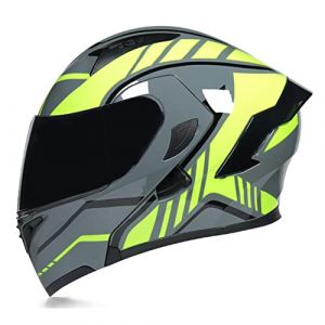 Woljay Casque intégral du visage moto casque modulaire Casque moto intégrée double visière pour adultes hommes femmes cyclomoteur DOT ECER22-05 (Grey Yellow-Smoke Visor,XL) (Woljay Trading, neuf)